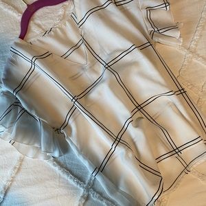 White and Black Ruffle Sleeve Women’s Blouse S